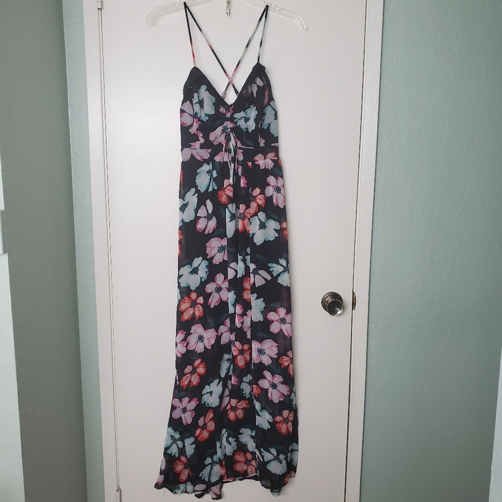 Candie's Black Sheer Empire Waist Fairy WhimsiGoth Floral Flowy Maxi Dress XS